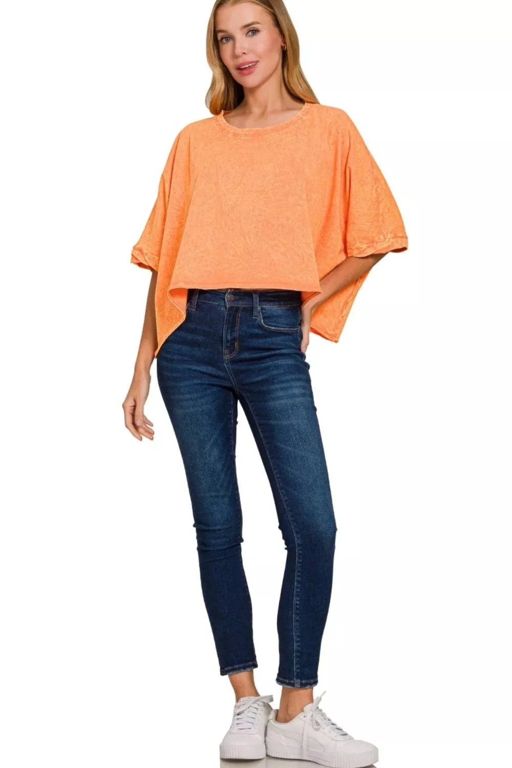 Zenana Tops LT ORANGE / ONE SIZE Zenana Premium Cotton Crinkle Wash Oversized T-Shirt