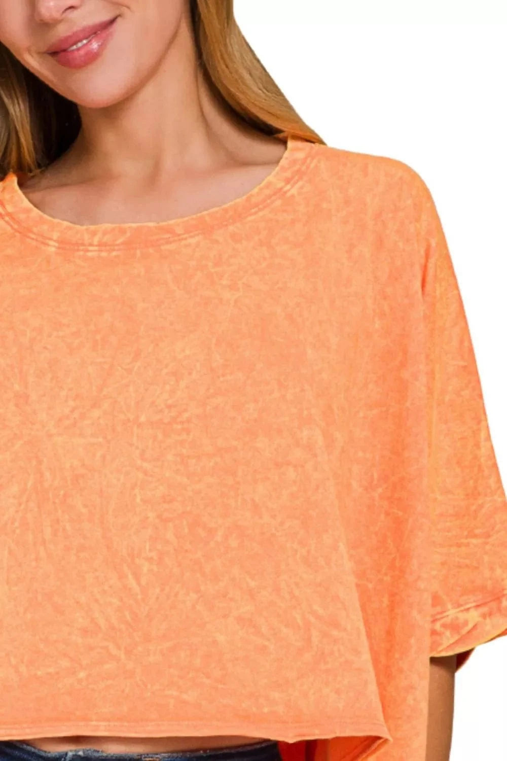 Zenana Tops LT ORANGE / ONE SIZE Zenana Premium Cotton Crinkle Wash Oversized T-Shirt