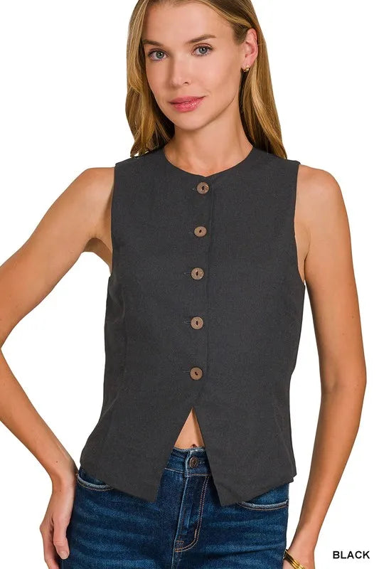 Zenana Vests Zenana Linen Button Down Vest
