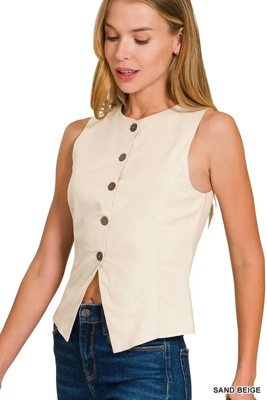 Zenana Vests Zenana Linen Button Down Vest