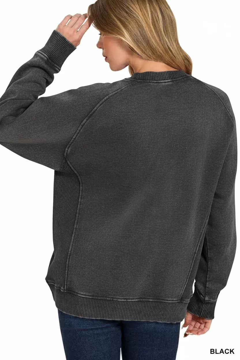 Zenana Zenana Acid Washed Fleece Sweatshirt with Side Rib