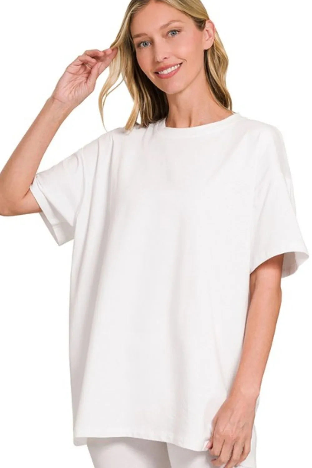 Zenana Zenana Cotton Round Neck Top & Biker Shorts