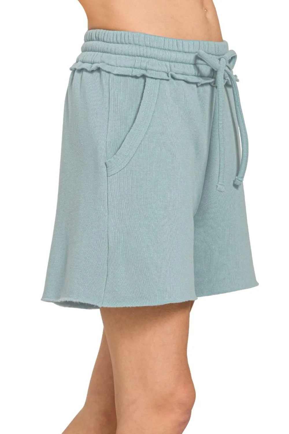 Zenana Zenana Fleece Raw Hem Shorts With Draw String