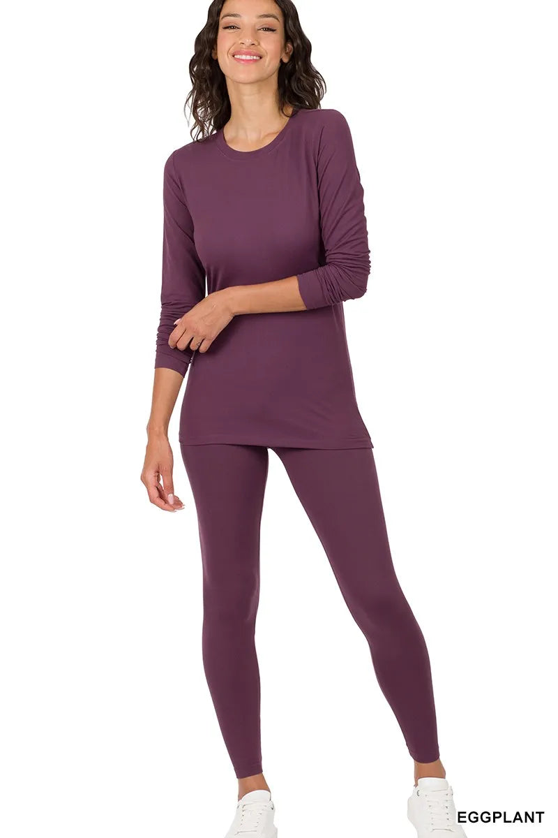 Zenana Zenana Microfiber Round Neck Top and Leggings Set