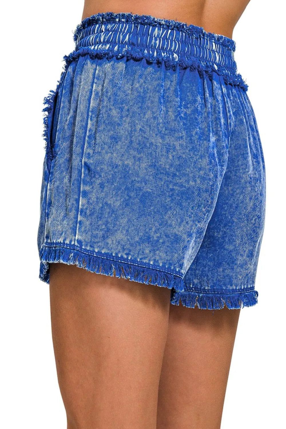 Zenana Zenana Mineral Frayed Hem Washed Shorts