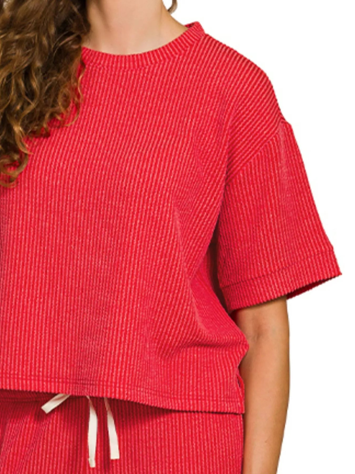 Zenana Zenana Raised Rib Short Sleeve Tee & Pants Set