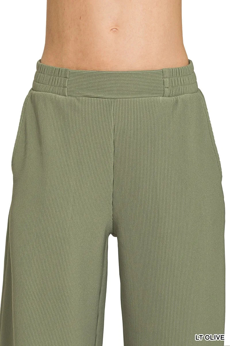 Zenana Zenana Ribbed High Neck Half Zip Pullover & Pants Set