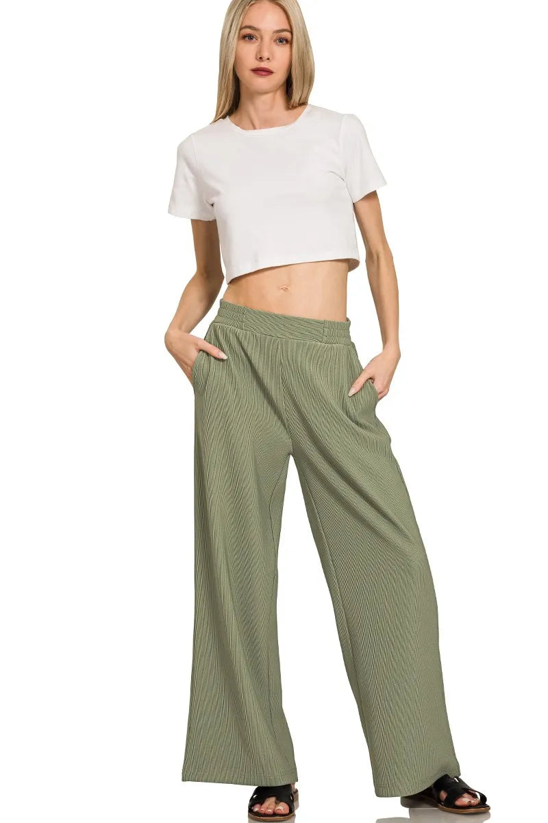 Zenana Zenana Ribbed High Neck Half Zip Pullover & Pants Set