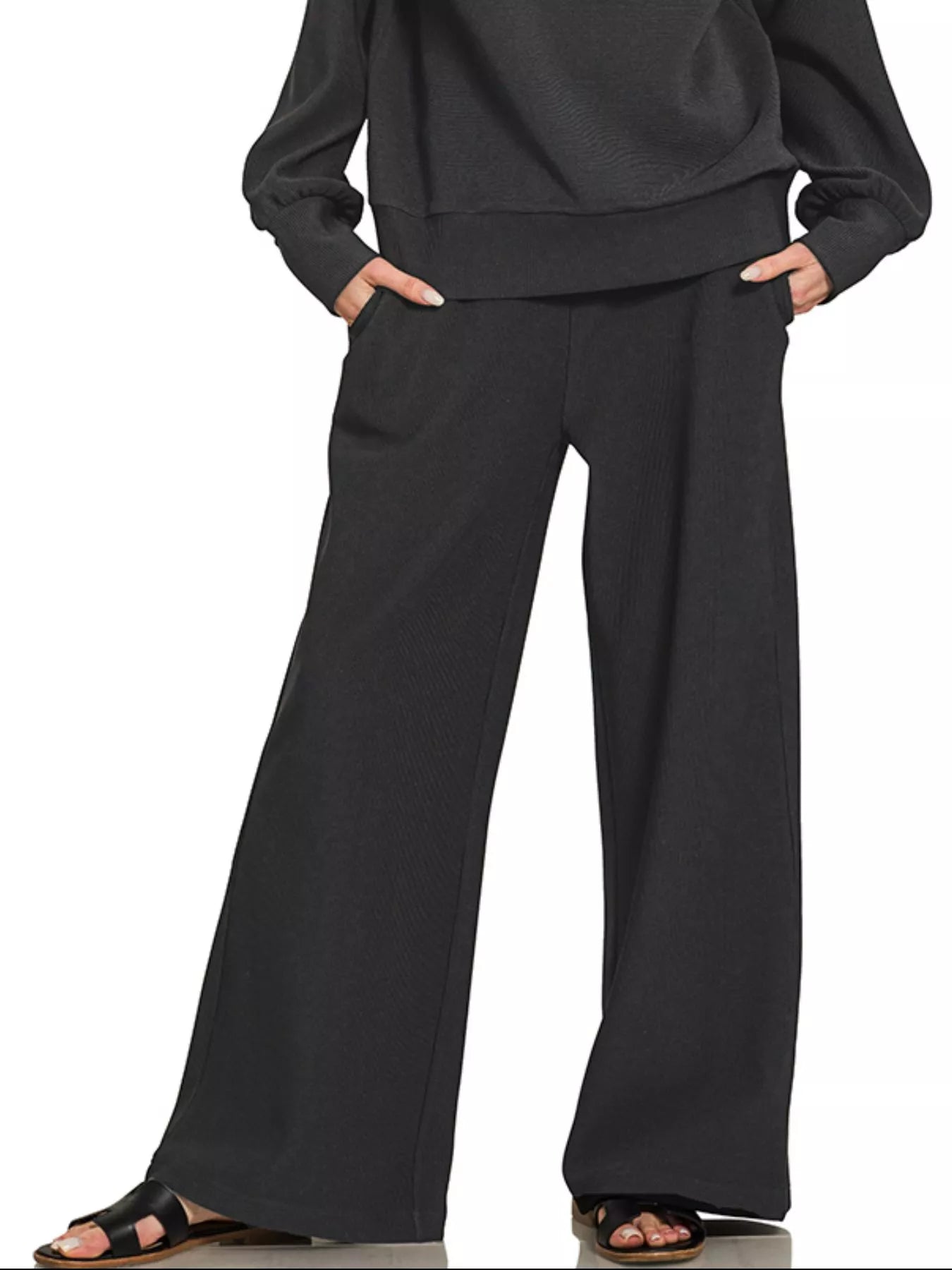 Zenana Zenana Ribbed High Neck Half Zip Pullover & Pants Set