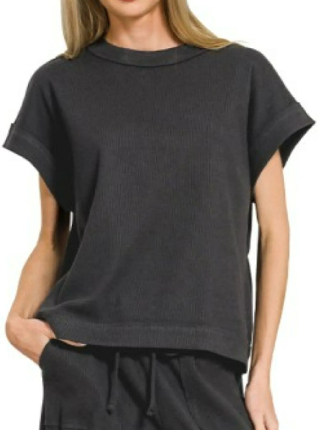 Zenana Zenana Ribbed Short Sleeve Tee and Pants Set