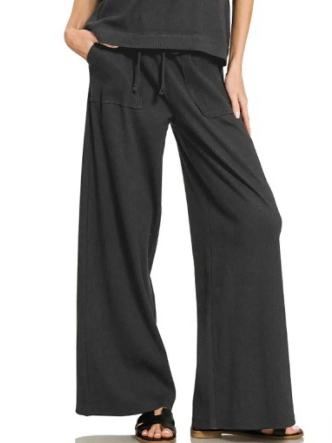 Zenana Zenana Ribbed Short Sleeve Tee and Pants Set